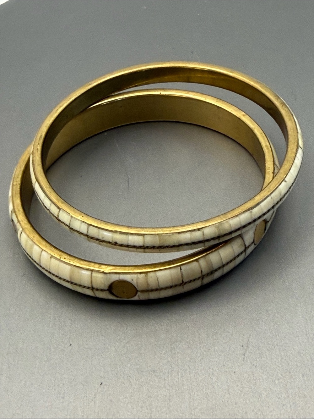 Brass and Bone Inlay Bangle Bracelets - Set of 2